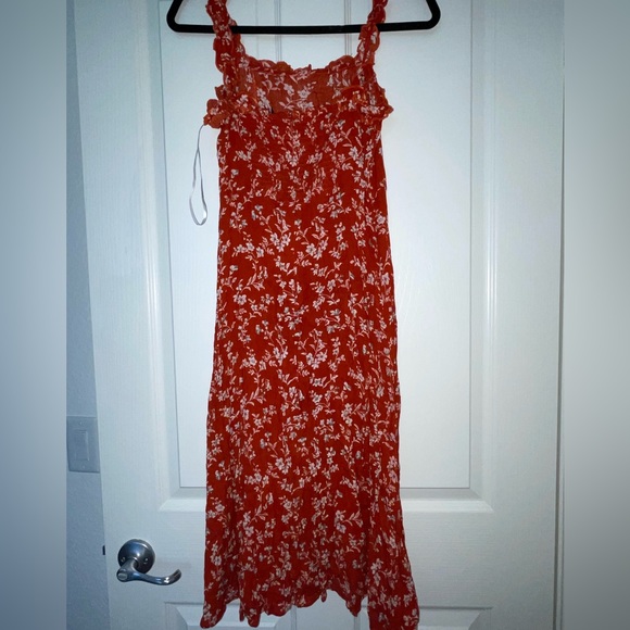 Lulu’s Red Orange Ruffle Midi Dress - Picture 4 of 4